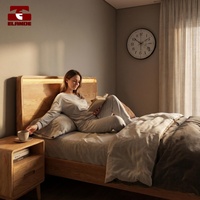 Ensemble de lit plateforme en bois massif de style nordique japonais avec tables de chevet, mobilier de chambre moderne et minimaliste, rangement réglable, vente en gros
