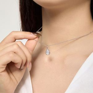 Collier pendentif Dylam, nouveau design simple, or fin 18 carats plaqué rhodium, argent 925, solitaire, forme goutte d'eau, zircone 5A, 2,5 carats - Product Image 4
