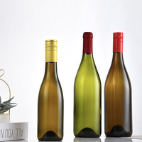 Oshow Promotion Bouteille de vin en verre écologique, 375ml, 500ml, 750ml, vert mat, ambré, transparent, à col long, forme Bourgogne, avec bouchon en liège et capsule ROPP