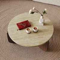 Mesa de Centro Redonda de Mármol Travertino Moderna para Sala de Estar Muebles para el Hogar