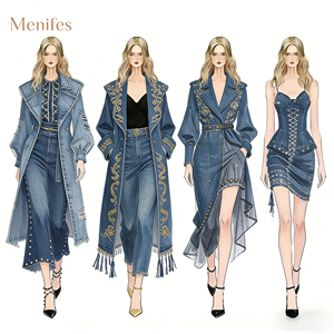 Menifes OEM ODM Abito da Donna Personalizzato di Alta Qualità, <span class=keywords><strong>Abbigliamento</strong></span> Casual <span class=keywords><strong>in</strong></span> Denim all'Ingrosso, Design Made <span class=keywords><strong>in</strong></span> China - Product Image 1