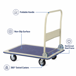 JK Industrial <b>Folding</b> Steel Frame Hand <b>Cart</b> Dolly OEM Lightweight Four-Wheel Platform Trolley Powder Coated Handle Aluminum Post - Product Image 1