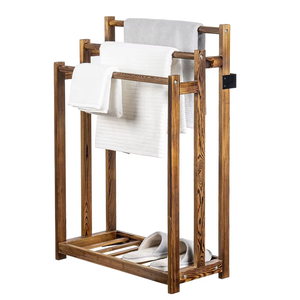 Rustic Dark Brown 3-Tier Freestanding <strong>Wood</strong> <strong>Towel</strong> Rack Multifunction Bathroom Hand <strong>Towel</strong> Drying <strong>Stand</strong> with Bottom Storage Shelf - Product Image 2