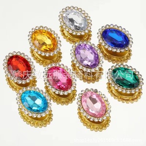 กระดุมอะคริลิคทรงรีประดับเพชรเทียม ขนาด 10x14 มม. ฐานสีทอง สำหรับตกแต่งเครื่องประดับ DIY - Product Image 1