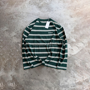 Camisetas térmicas de algodón de alta calidad para hombre, estilo streetwear, manga larga, corte holgado, cuello redondo, camiseta personalizada con rayas. - Product Image 2
