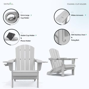 Silla Adirondack Portátil Gris Plateado con Portavasos - Sillas Adirondack de Material Compuesto HDPE, Resistentes al Agua, para Exteriores, para Todo Tipo de Clima - Product Image 5