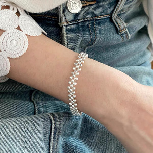 S925 Sterling <b>Silver</b> Ball Bracelet With Seawater Pearl <b>Beads</b> For Women Everyday Wear - Product Image 1