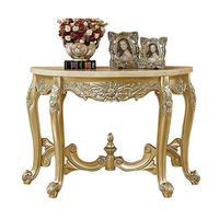 Table console en bois massif de style européen et américain, luxe léger, plateau en marbre semi-circulaire, étagère de salon, noble doré