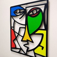 Décoration murale en métal avec visages colorés, style Picasso, décor abstrait, sculpture murale moderne pour salon, décoration intérieure