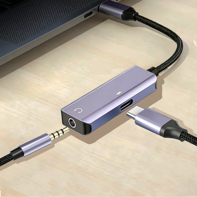 OEM ODM Nylon Braided 2 in 1 Usb c Male to 3.5mm Female Earphone Jack Audio Adapter PD Fast Charger Type c Headphone AUX Cable