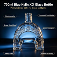 Bouteilles en verre gaufré faites à la main pour les spiritueux, avec un fond épaissi pour le stockage du brandy et du whisky