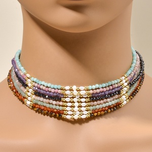 Collier bohème 3 mm avec perles rondes facettées en spinelle noire et <span class=keywords><strong>pierre</strong></span> <span class=keywords><strong>de</strong></span> <span class=keywords><strong>soleil</strong></span>, et perles d'eau douce – Bijou élégant pour femme, idéal pour le quotidien, cadeau - Product Image 1