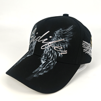 Casquette de baseball personnalisée avec broderie 3D chromée, ailes de chérubin, streetwear noir, BSCI, usine OEM ODM