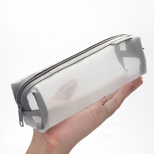 Mesh Fabric Pencil <b>Bag</b> Large Zipper Closure Transparent <b>School</b> Office Use - Product Image 2
