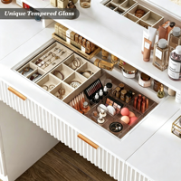 Coiffeuse, meuble panneau, export, coiffeuse pour chambre à coucher, avec armoire latérale et éclairage, table de maquillage et de beauté