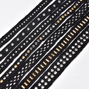 Bán Sỉ Trang Trí Ren Đính Hạt Đinh Tán Vải Màu Đen Cho May Vá Băng Ruy Băng Vải Tự Làm Thắt Lưng Quần Jean Phụ Kiện Quần Áo - Product Image 1