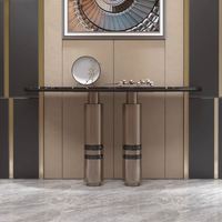 Tables consoles extensibles modernes de luxe pour entrée, salon, couloir, avec cadre en acier inoxydable doré et plateau en marbre, pour hôtel, maison, villa