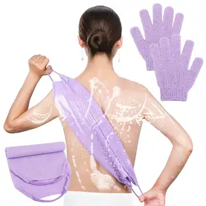 Exfoliating Shower Bath Gloves Back Scrubber Set for Body, Face, Shower, Bath, Scrub and Exfoliator Great for Daily Use (Purple)
