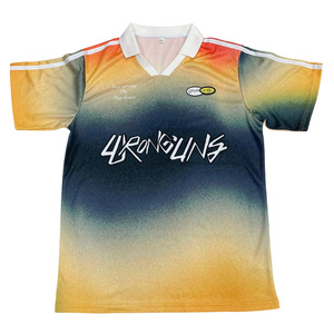 Custom Street Retro Soccer Jersey Patchwork Print Logo Breathable <b>Polyester</b> Knit Polo Soccer <b>T</b>-<b>Shirt</b> - Product Image 2