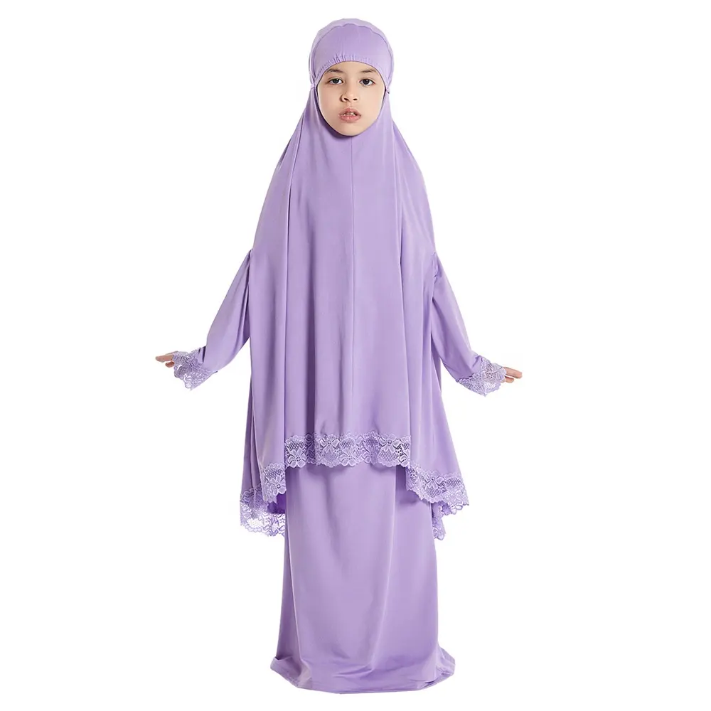 CD0022 Ensemble de Prière pour Bébé Musulman Modeste 2 Pièces Ensemble de Vêtements pour Enfants Ensemble Jupe Hijab