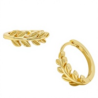Boucles d'oreilles pendantes classiques chrétiennes en or jaune avec motif feuille, unisexe, pour fêtes et usage quotidien, plaqué or 18 carats, bijoux en argent 925