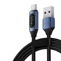Kabel Data Pengisian Cepat 66W 6A Tipe C dengan Layar LED, Jalinan Nilon untuk Ponsel dan Tablet