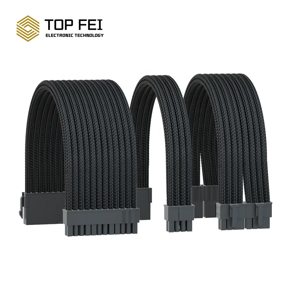 Stock Negro Psu Cable Combs Cobre 18AWG Fuente de alimentación Kit de cable con funda Tejido 30cm Mod EPS PCIE Cable de extensión