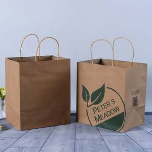 Sacs en papier kraft biodégradables imprimés sur mesure, impression offset, sacs à emporter recyclables pour pizza, sushi et plus encore, longueur de la poignée - Product Image 1