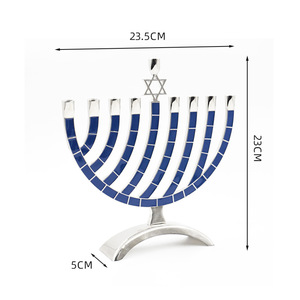 Menorah de Metal Esmaltado Azul, <span class=keywords><strong>Candelabro</strong></span> de <span class=keywords><strong>9</strong></span> <span class=keywords><strong>Brazos</strong></span> para Hanukkah, Decoración Religiosa Moderna para el Hogar - Product Image 3