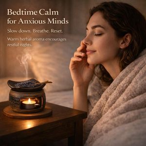 Brûleur d'encens en céramique et métal Zen, diffuseur d'huiles essentielles, chauffe-cire pour bougies chauffe-plat, aromathérapie pour la maison et la méditation avant le sommeil - Product Image 4