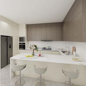 Ensemble d'armoires de cuisine SANTOPOVA, style européen moderne minimaliste, portes sans poignées, dosseret en pierre de quartz, panneau de particules de granit - Product Image 5