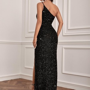 원숄더 스트랩 캐시미어 롱 이브닝 드레스 유럽 미국 스타일 백리스 슬릿 스팽글 섹시 우아한 프롬 드레스 - Product Image 2