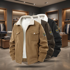 ZULARI IMPEX Men's Corduroy Bomber Jacket Thick Sherpa Lined Turn-down Collar Zipper Closure Windproof Patchwork Front Casual - Product Image 3