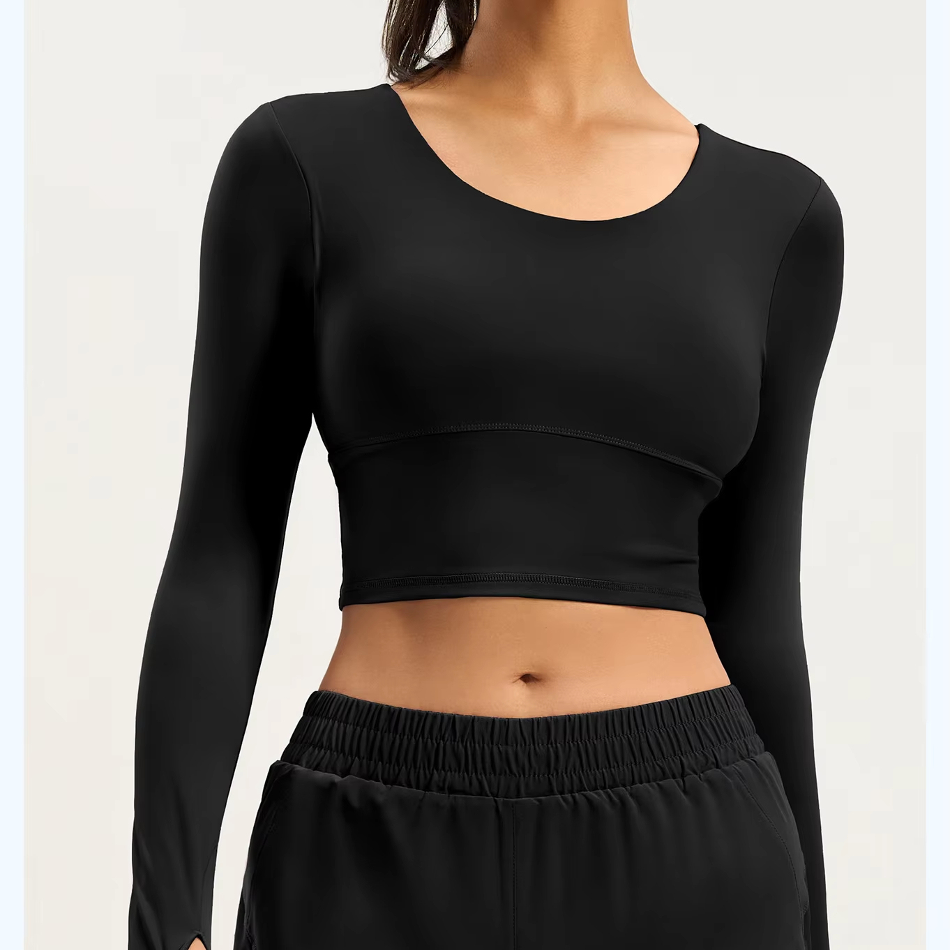 Solid Ruched Breathable High Elasticity Hollow Back Hole Drawstring Long Sleeve Yoga Top Women Fitness Gym Workout Shirt High