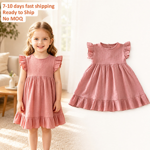 Vestito Estivo per Bambina <span class=keywords><strong>in</strong></span> <span class=keywords><strong>Cotone</strong></span> Organico 100% con Maniche a Volant e Orlo Arricciato, Senza Quantità Minima d'Ordine - Product Image 1