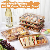 Boîte d'emballage jetable anti-fuite pour snacks, fruits, biscuits, desserts – Barquettes de traiteur personnalisées en papier kraft avec couvercles transparents
