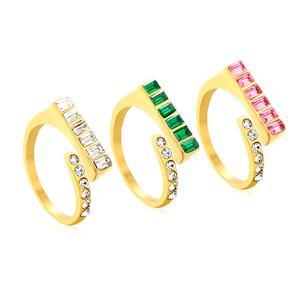 แหวนสแตนเลสชุบทอง 18K ประดับเพชรซิร์โคเนียหลากสี แฟชั่นกันน้ำ แหวนหมั้นสำหรับผู้หญิง งานแต่งงาน ขายส่ง - Product Image 3