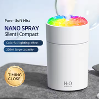 Humidificateur USB avec lumière 7 couleurs, purificateur d'air, diffuseur d'arômes d'huiles essentielles, simulation de flamme de feu, humidificateur de table