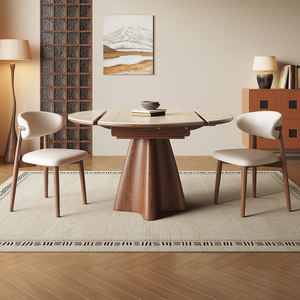 Vintage-style Sintered Stone Extendable Dining <strong>Table</strong> Chair Set for <strong>Small</strong> ApartmentsFoldable Dual-Use Round Retro Dining <strong>Table</strong> - Product Image 1