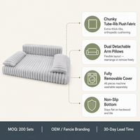Canapé-lit pour animaux de compagnie en velours côtelé à poils coupés, avec dossier et accoudoirs en forme de L, mousse 28D, housse imperméable, amovible et lavable en machine, utilisable comme niche