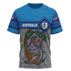 חולצות קנגורו דגל אוסטרלי ציור אבוריג'יני מודפס תלת מימד קיץ חולצות טי גברים עם שרוולים קצרים חולצת טי עם צוואר עגול