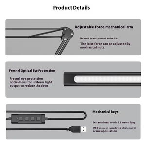 10 Wát kim loại màu đen Đèn bàn cho hiệu quả cao đọc sách có thể gập lại Bộ nhớ/chức năng thời gian làm việc ánh sáng phòng đọc sách pin - Product Image 4