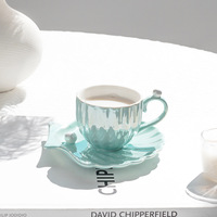 Mug en céramique avec soucoupe, design personnalisé, perle fantaisie, dégradé, mug pour femmes, boîte à mugs contemporaine, poignée HANDGRIP, cadeaux, 240 ml