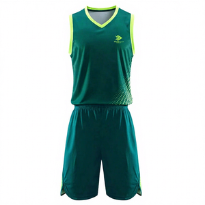 Conjunto de Uniforme de Baloncesto Verde Personalizado para Hombre, Camiseta sin Mangas con Cuello en V, Pantalones Cortos Transpirables, Ropa Deportiva Sublimada para Equipo - Product Image 1