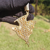 Collier pendentif chauve-souris phosphorescent Hip Hop en laiton micro-pavé CZ avec chaîne en acier inoxydable, bijoux de rappeur pour Halloween