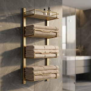 Luxury Wall Mounted <b>Towel</b> Rail Black Metal Bathroom Organizer Decorative <b>Towel</b> Holder - Product Image 1