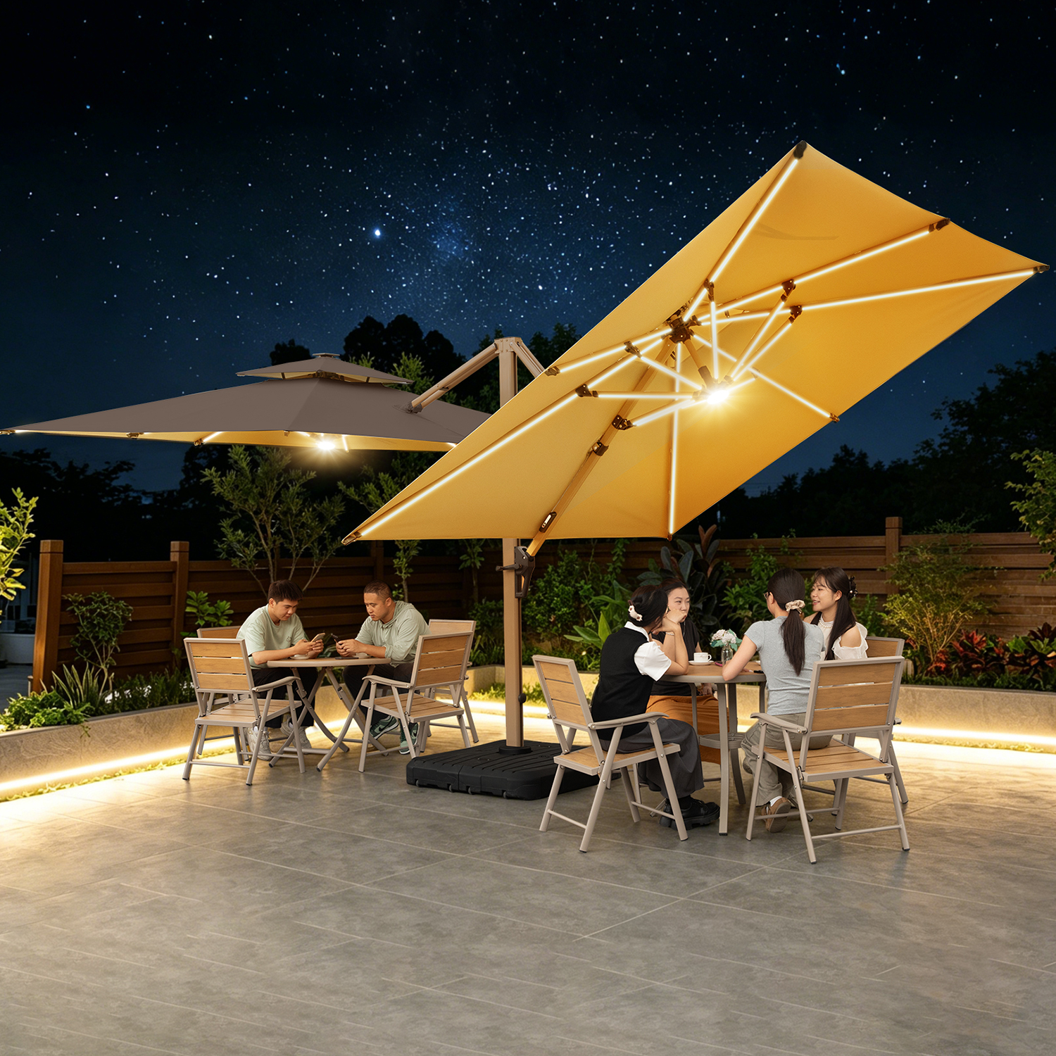 Parapluie LED double tête 3m avec socle