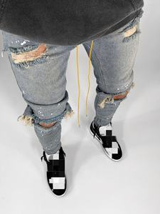 Pantalones <span class=keywords><strong>vaqueros</strong></span> elásticos <span class=keywords><strong>rotos</strong></span> para <span class=keywords><strong>hombre</strong></span>, diseño de punto de pintura rasgada, pantalones <span class=keywords><strong>vaqueros</strong></span> ajustados con cremallera en el tobillo a la moda, pantalones con lápices Les Hip P - Product Image 4