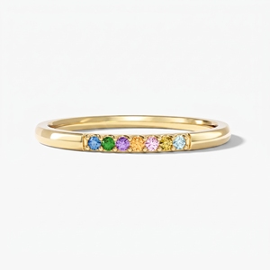 Bague demi-<span class=keywords><strong>éternité</strong></span> personnalisée en argent sterling 925 plaqué or 14 carats avec zircons cubiques arc-en-ciel, pierres de naissance colorées, empilable, cadeau de bijoux - Product Image 4