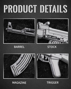Piececool Modern <span class=keywords><strong>AK</strong></span> 47 Assault <span class=keywords><strong>Rifle</strong></span> 3D Metal Puzzle DIY Weapon Model Kit Collectible Display Gift Toy untuk Dewasa & Anak-anak - Product Image 6